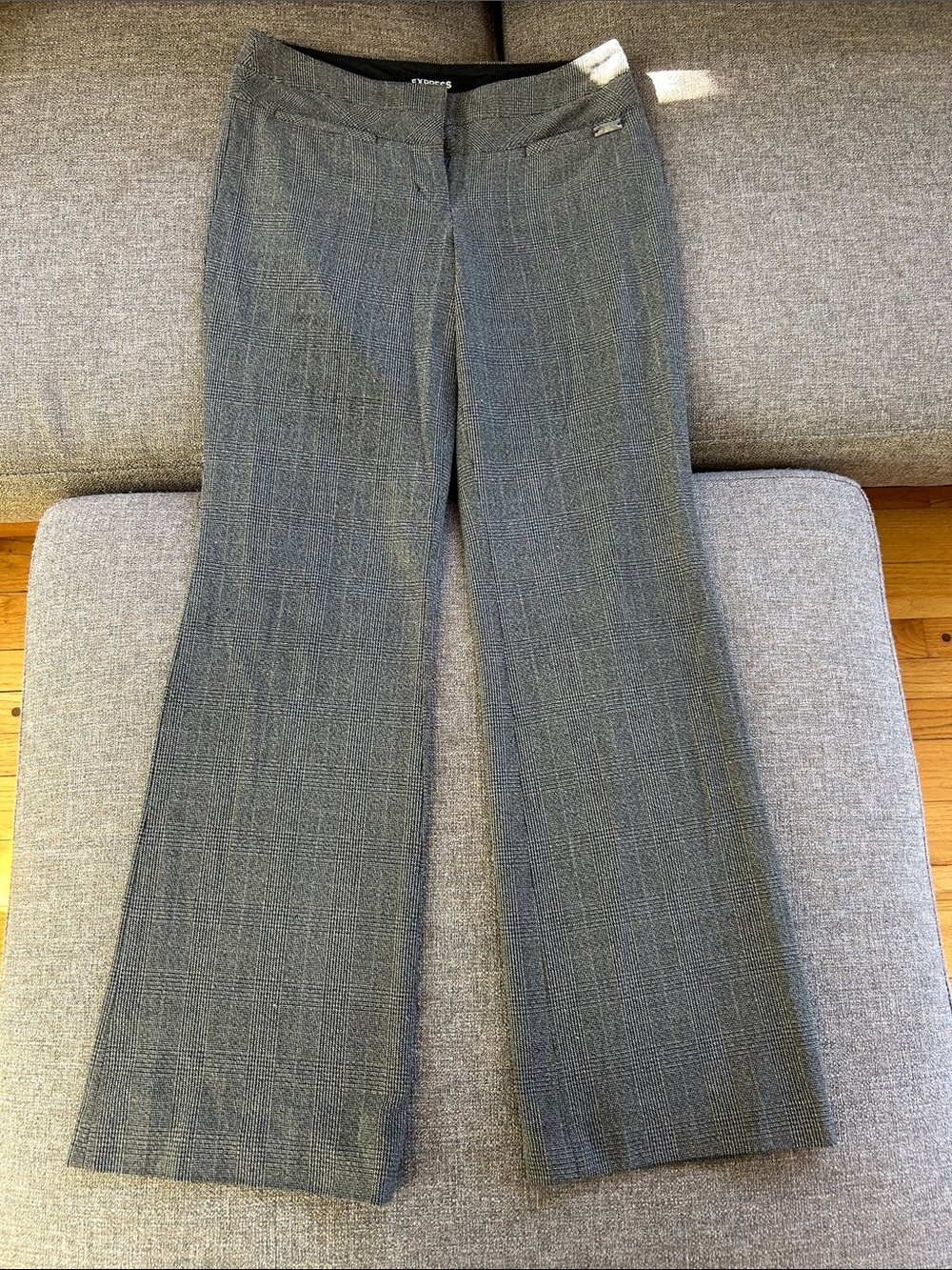 Express Gray Pinstripe Flare Jeans